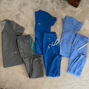 Figs Women's Scrub Sets in Gray, Royal Blue, and Light Blue